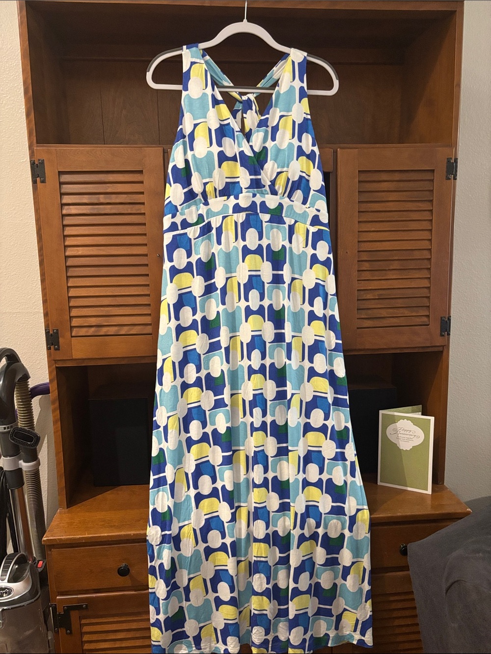 Soma Blue Geometric Maxi Dress with Yellow Accents